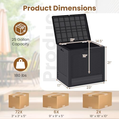 Tangkula 25 Gallon Waterproof Outdoor Storage Box with Lockable Lid