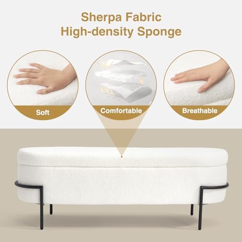 FiveWillowise 45 Inch Sherpa Storage Ottoman Bench,End of Bed Bench
