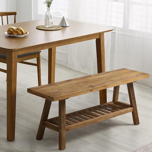 HOKYHOKY Reclaimed Solid Wood Bench-43.3" Entryway Bench with Storage Shelf