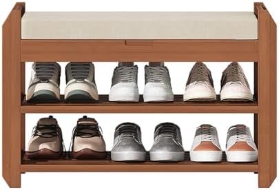 27.6" Entryway Shoe Rack Bench with Cushion, 2-Tier Storage Bench
