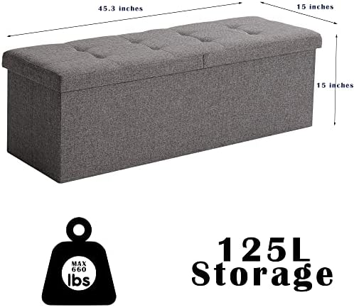 Storage Ottoman Bench Foldable Footrest Foot Stool, 45" Fabric Black