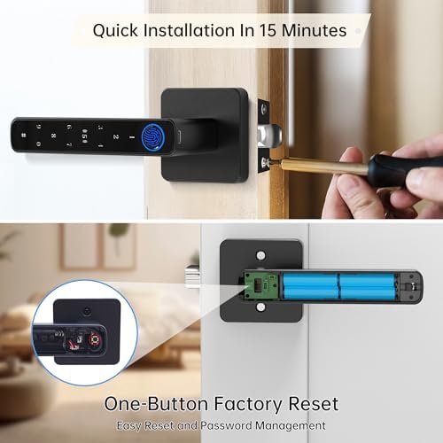 Fingerprint Door Lock-Smart Door knob, Biometric Door Lock, with App/Code/Backup Key/Fingerprint/IC Card, Keyless Entry Lock with Handle for Home Hotel Office Apartment Bedroom