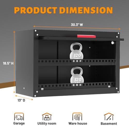 30" W Garage Wall Cabinet,Up Flip Door Metal Wall Cabinet with Adjustable Shelf,Wall Cabinets with Anti-Fall Rails for Workshop/Basement/Utility Room