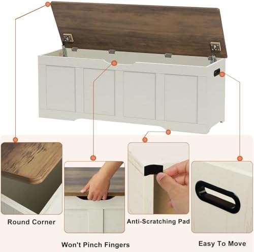 Timberer 47.2" Storage Chest Extra Large Storage Bench with 2 Safety Hinges