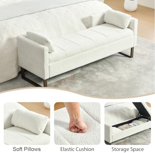 64" W Storage Benches End of Bed Bench, Ivory