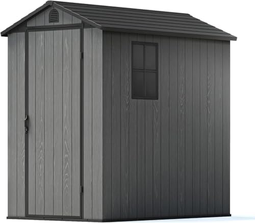 Patiowell 4x6 FT Resin Storage Shed with Floor, Dark Gray