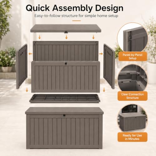 Outdoor Storage Box Resin Deck Box Waterproof Gray Brown 182 Gallon