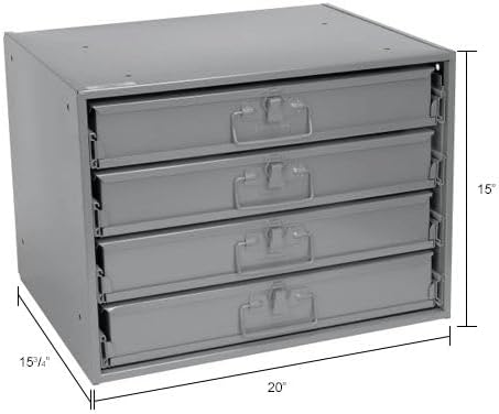 Global Industrial Durham Steel Compartment Box Rack with Four Adjustable Divider Compartment Boxes, 18" L x 12" W x 3" H Boxes, 20" L x 15-3/4"W x 15" H Overall