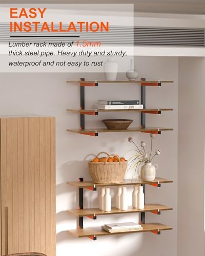 Lumber Storage Rack, Heavy Duty 6 Pack Wall-Mounted Lumber Rack, 1080 lb