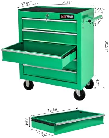5 Drawers Rolling Tool Chest on Wheels, Multifunctional Tool Cart Tool Storage, Drawers Rolling Tool Trolley Organizer Tool Case for Garage,Warehouse,Workshop,Repair Shop (5 Drawers-Green)