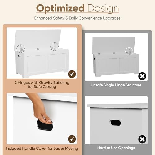 SUPER DEAL Storage Chest, 39 inches Chest Box Organizer with 2 Safety Hinges, Wooden Entryway Shoe Organizer Storage Bench, White