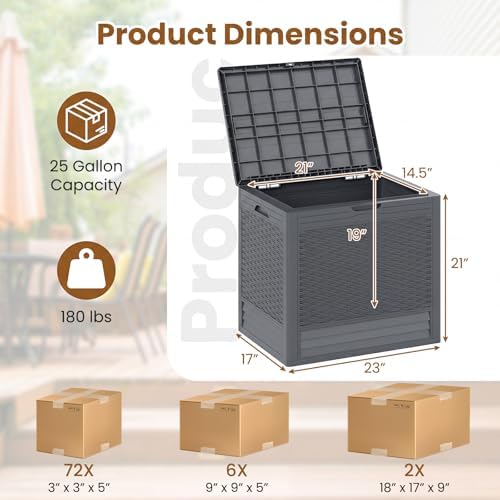 Tangkula 25 Gallon Waterproof Outdoor Storage Box with Lockable Lid