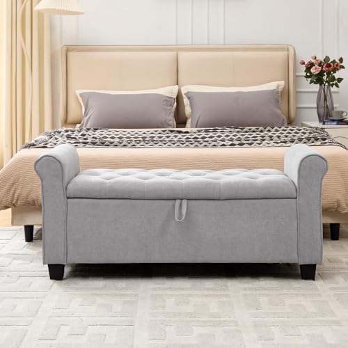 49" End of Bed Storage Bench for Bedroom, Upholstered Storage Ottoman