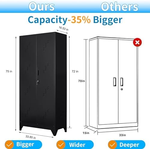 Metal Storage Cabinet, 75" Cleaning Tool Cabinet with Locking Door, Tall Storage Sheds Tool Organizer, Large Broom Cabinet for Bathroom, Laundry Room, Kitchen, Pantry, and Humid Environments
