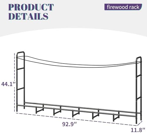 Heavy Duty Firewood Rack, Metal Log Holder for Fireplace, 8FT