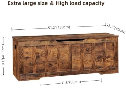 VANKILEY 51.2" Storage Chest Extra Large,Wooden Storage Bench(Rustic Brown)