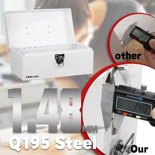 P.I.T. Metal Tool Box 12 Inch,Portable Small Toolbox with Latch,White