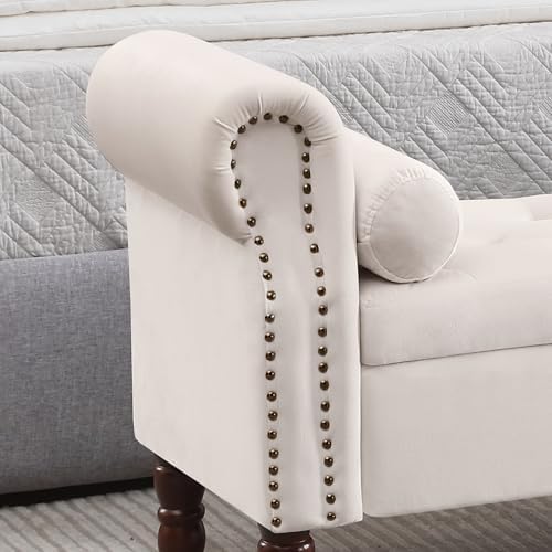 67" End of Bed Storage Bench King Size, Storage Bench for Bedroom, Velvet Bed Bench with Storage Upholstered Tufted Storage Ottoman Bench with Arms for Bedroom, Living Room, Entryway, Beige