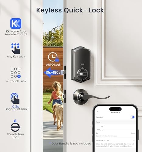 Veise VE017G WiFi Smart Keyless Entry Lock for Front Door, Matte Black