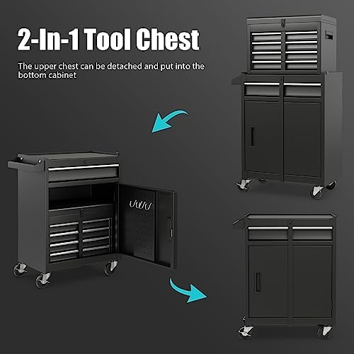 Rolling Tool Chest, 5-Drawer Tool Storage Cabinet with Wheels, Adjustable Shelf & Anti-Slip Liner, Tool Box Organizer for Garage, Warehouse & Workshop (Black)