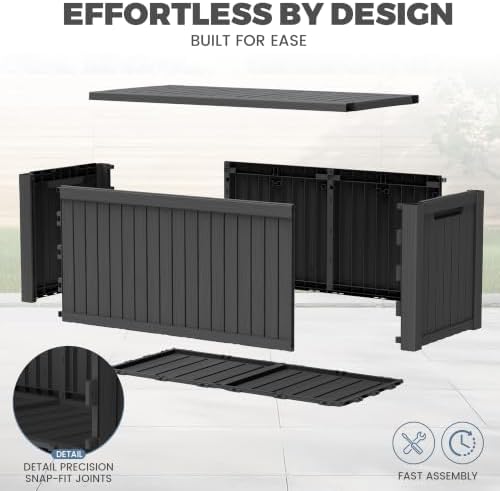 300 Gallon Resin Deck Box Waterproof Outdoor Storage Box for Patio Furniture Pool Accessories Indoor Storage for Cushion Garden Tools, Black