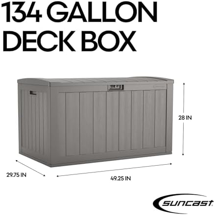 Suncast XL Resin Deck Box, 134 Gal, with Pad-Lockable Lid, Dove Gray