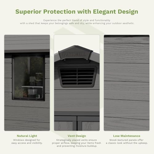 Patiowell 6x10 FT Plastic Outdoor Storage Shed with Floor, Dark Grey