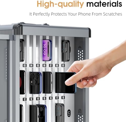 Glosen 36 Slots Cell Phone Locker, Portable Mobile Phone Storage Box [Wall Mounted] [Aluminum Alloy] Cell Phone Lock Box with Key & Handle for School,Classroom, Office, Exam (Black)