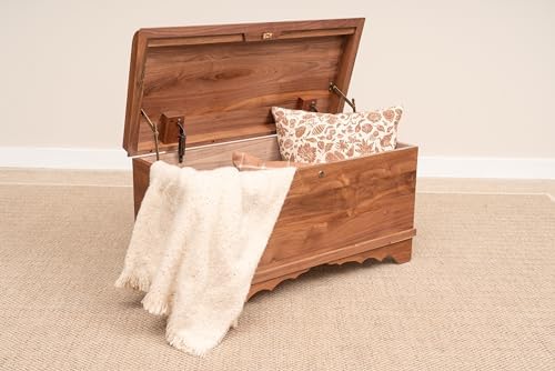 Rustic Red Door Co. Cedar Hope Chest with Waterfall Top, Amish Made Wooden Storage Trunk Box for Bedroom, Blanket, Clothes, Anti-Slam Hinges and Lock, 46", Walnut Wood, Natural Stain