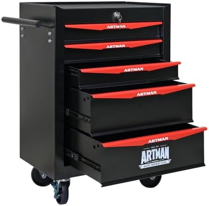 Heavy Duty 5-Drawer Rolling Tool Chest, Key Lock Tool Storage Cabinet with Lockable Casters & Drawer Liners, Mobile Tool Organizer Cart for Garage Workshop Warehouse Repair Shop (Black)