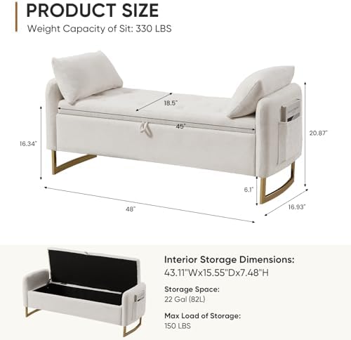 48" End of Bed Bench, Modern Storage Bench for Bedroom Cream
