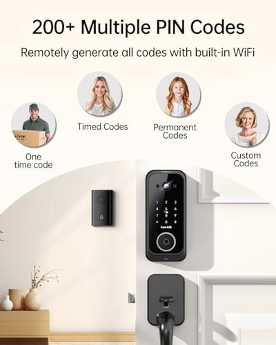 Smart Front Door Lock Sets: 2K HD Camera Lock with Doorbell Kits, Hornbill Fingerprint Keyless Entry Door Lock with Handles, WiFi Deadbolt(only 2.4G) for Remote Control, Free APP/Alexa/PIR, Black