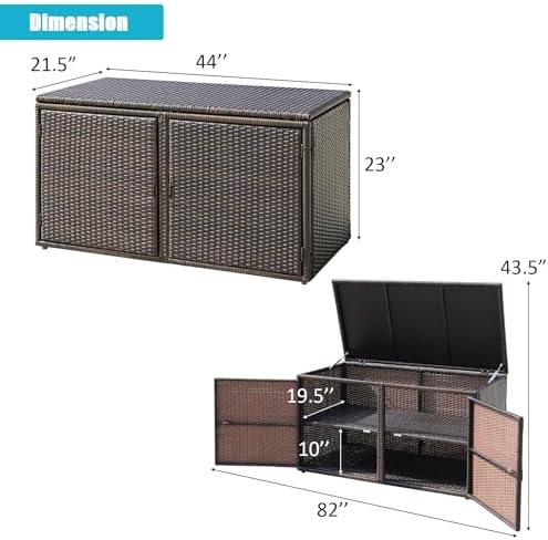 HAPPYGRILL Deck Box Outdoor Wicker Storage Box Cabinet 73 Gallon Storage Container Bin Box for Furniture Tools in Garden Balcony Porch Yard