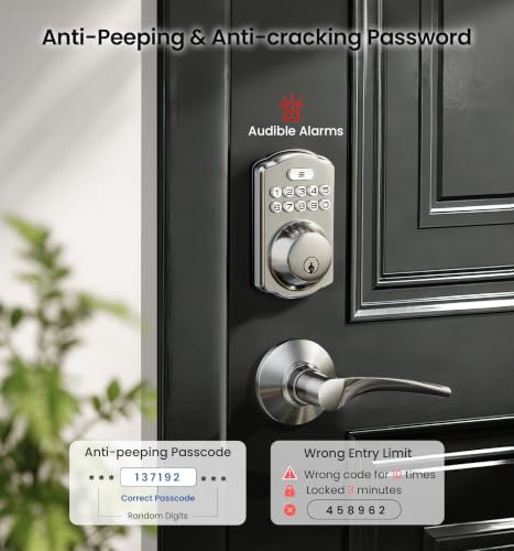 Veise KS01B Keypad Door Lock with 2 Lever Handles Set, Satin Nickel