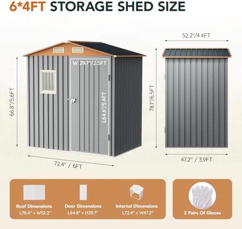 Verdeluxe 6x4FT Multi-Used Shed & Outdoor Storage Shed,Matte Gray