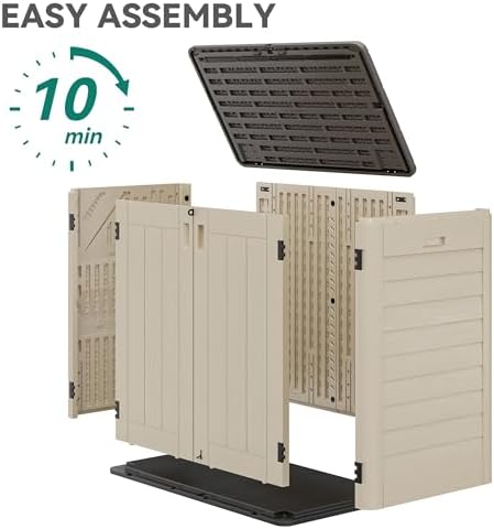 YITAHOME Outdoor Storage Shed w/o Shelf, 30 cu ft Horizontal Storage Shed Outdoor, Resin Waterproof Storage Cabinet for Garage, Poolside, Bikes, and Garden (Khaki + Black)