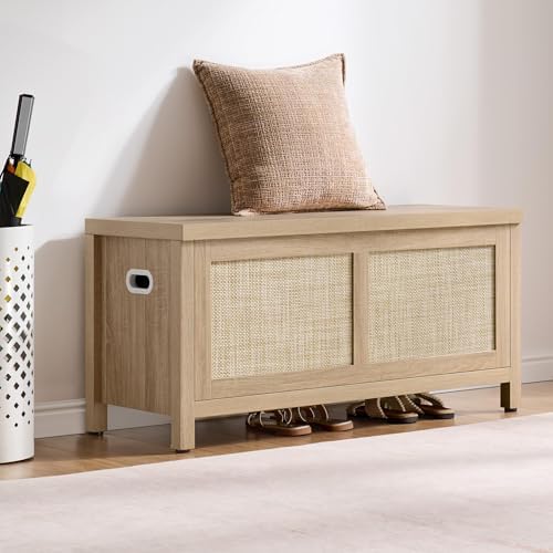 SICOTAS Rattan Storage Chest 39.4" Storage Bench for Bedroom