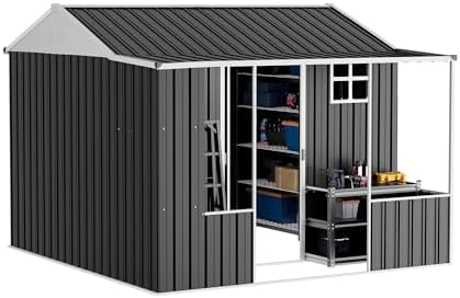 VanAcc 9x9x7 FT Metal Shed with Dual Storage Zone and Work Area