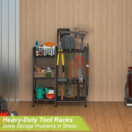 Garden Tool Organizer with Basket, 3-Tier Yard Storage Rack for Garage