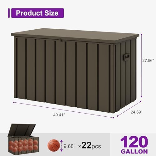 PURPLE LEAF Outdoor Deck Box 120 Gallon, Waterproof Lockable Storage, Brown