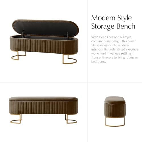 EcoHarbor Living 50.5" Bedroom Velvet Storage Bench,Upholstered End of Bed Bench with Gold Legs,Entryway Footrest Seat