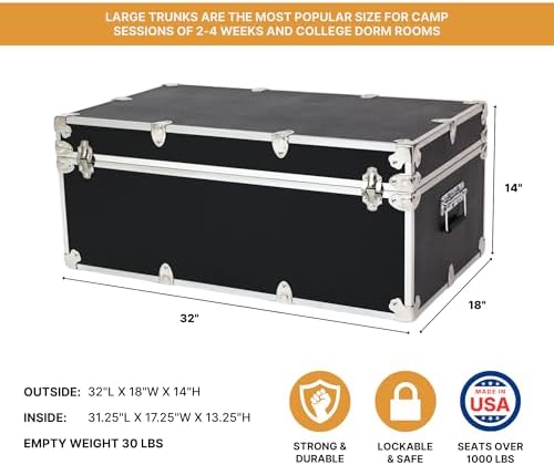 Rhino Large Essential Trunk with Wheels, Camp Footlocker, Dorm Storage