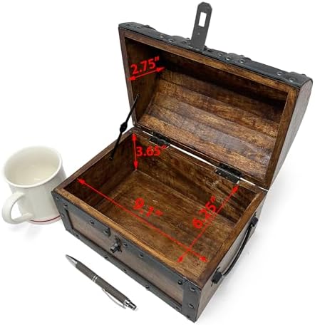 Nautical Cove Handmade Wooden Treasure Chest Storage Box – Deluxe Design with Real Leather Accents, Working Iron Lock & Skeleton Keys, Decorative Keepsake Chest (Medium - 10 x 7 x 7)