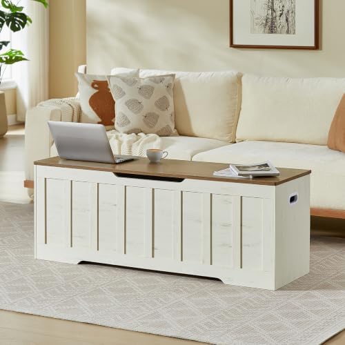 VANKILEY 51.2" Storage Chest Extra Large,Wooden Storage Bench,White+Brown