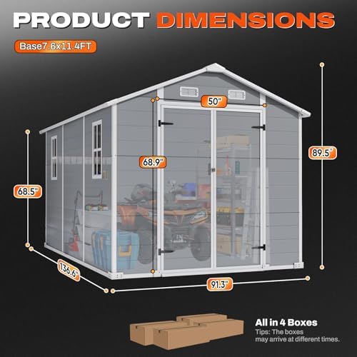 Quictent 8x12FT Resin Storage Shed with Floor&Window, 7.6X11.4FT Base