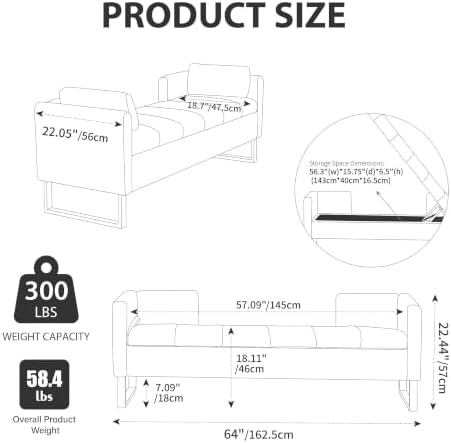 64" W Storage Benches End of Bed Bench, Charcoal