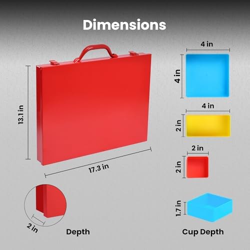 Large Metal Organizer Box with 20 Removable Compartments, Red