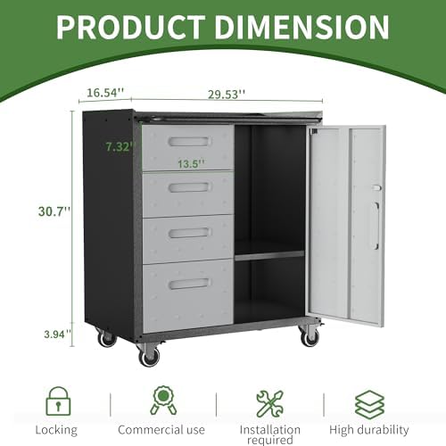 Metal Mobile Tool Storage Cabinet with 4 Drawer and 1 Locking Door
