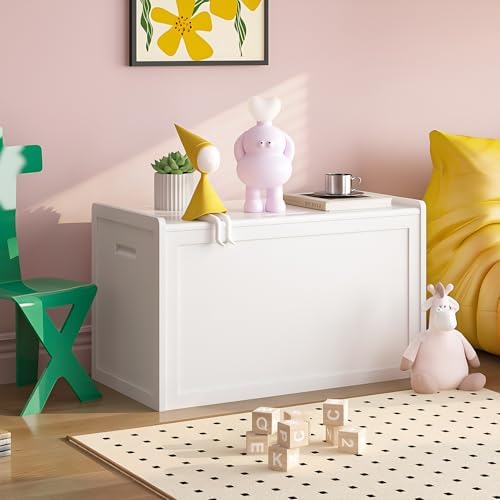 Storage Chest, Entryway Storage Bench with 2 Safety Hinges, Storage Trunk with Flip-Top, Chest Box Organizer for Entryway, Bedroom, Living Room, Easy Assembly, White
