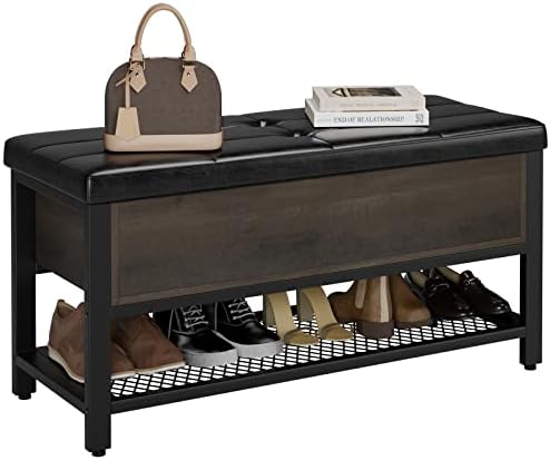 HOSTACK 40" W Storage Bench, Entryway Shoe Bench with Cushion, Dark Brown